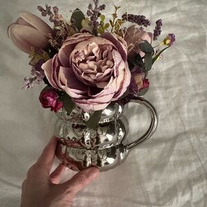 Silver Mug with Pink and Purple Flowers
